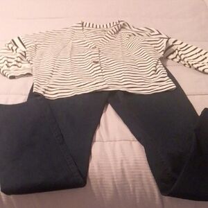 Striped Black and White Top with Black Pants